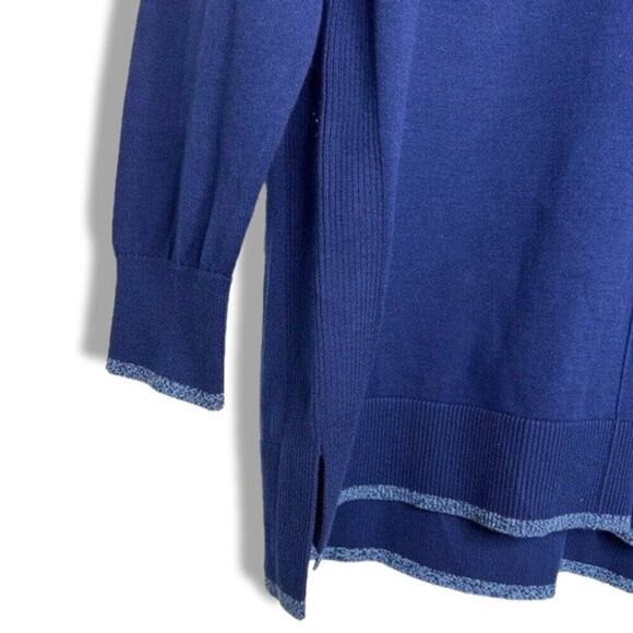 Lands' End Navy Blue Vneck Long Sleeve oversized sweater with heathered Trim Med - Picture 3 of 6